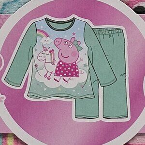 New Peppa Pig Unicorn Girls Pj Pajama 2pc Set Flame Resistant Sleep Wear 18m 1.5